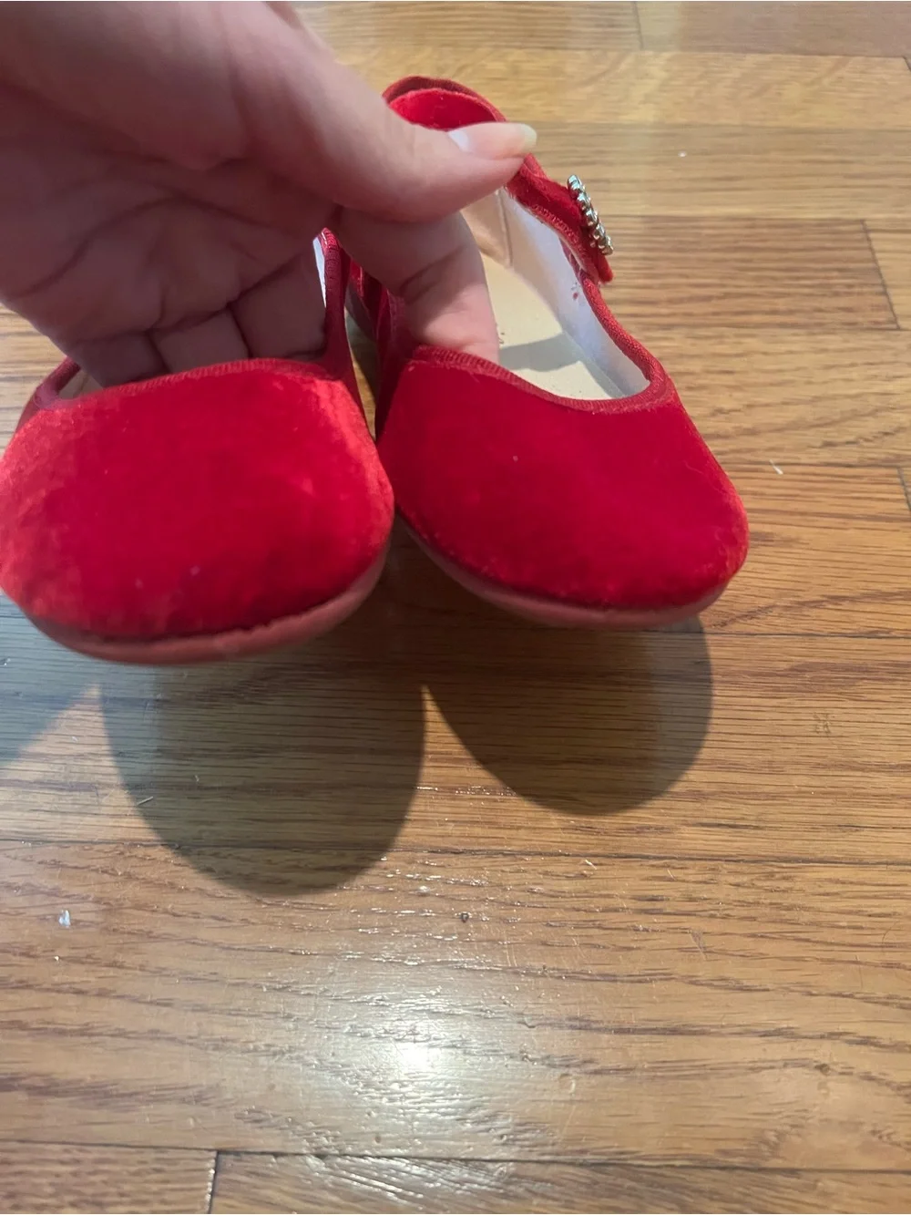 Childrenchic Red Velvet Mary Jane Dress Shoes with Jewel Buckle